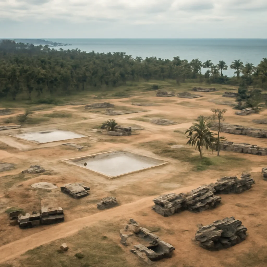 U-2 aerial photograph of missile-related construction in Cuba, 1962; cranes, rectangular concrete pads and cleared areas visible from high altitude.