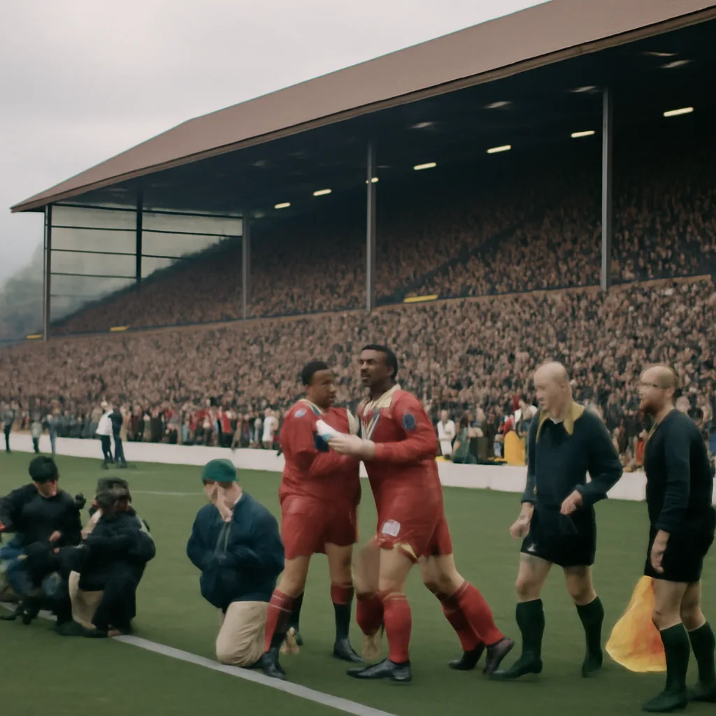 Eric Cantona leaving the pitch after being sent off at Selhurst Park on 25 January 1995; crowd and stewards visible, tense stadium scene.