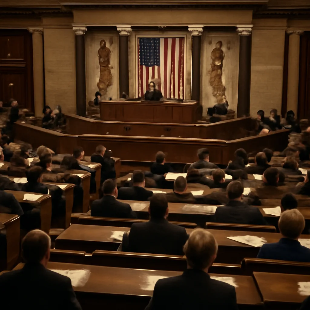 Late 1980s photograph of the U.S. Capitol's House chamber during a congressional session; members seated and debating.