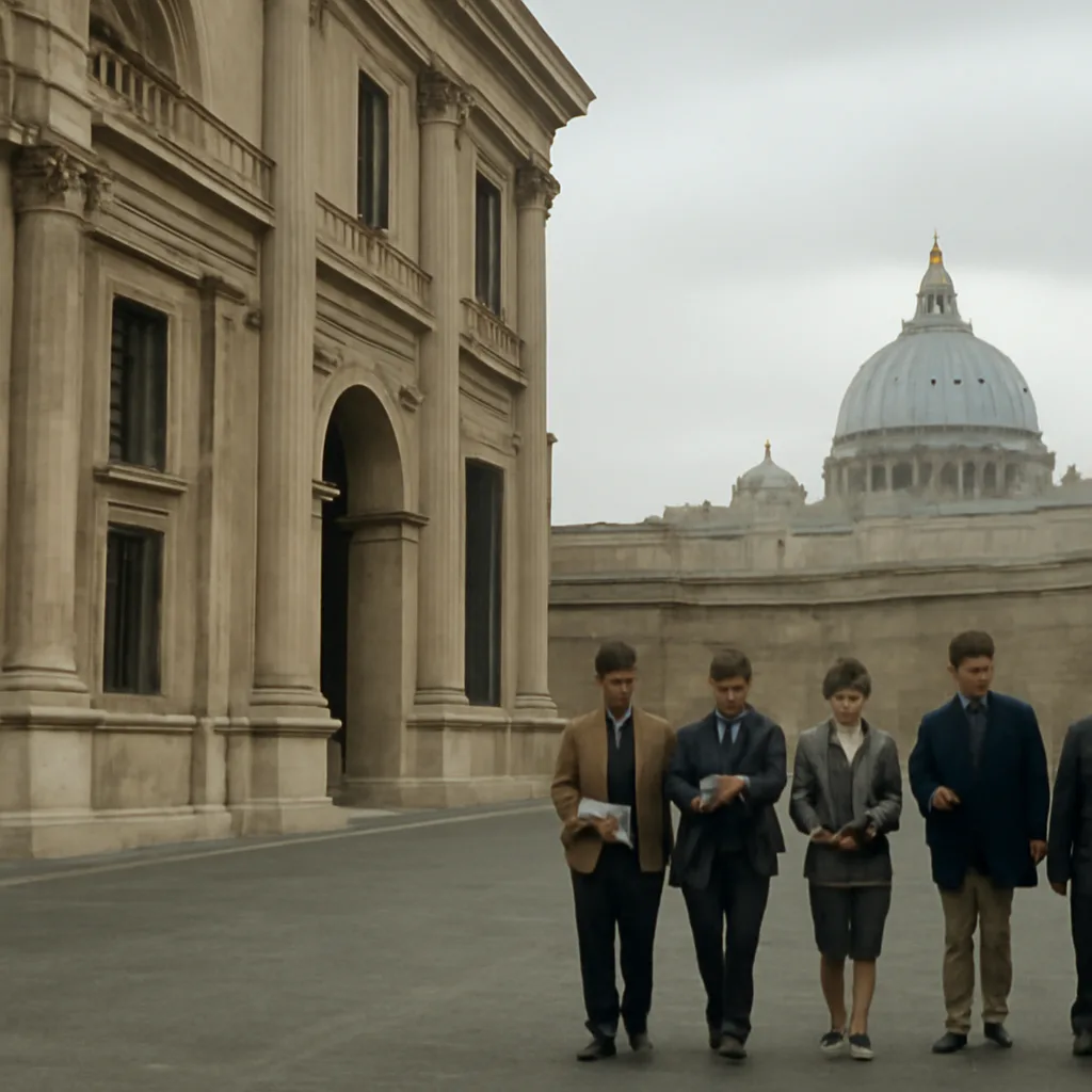 The exterior of the Pontifical Academy of Sciences building in Vatican City under soft daylight, with St. Peter’s Basilica visible in the background.